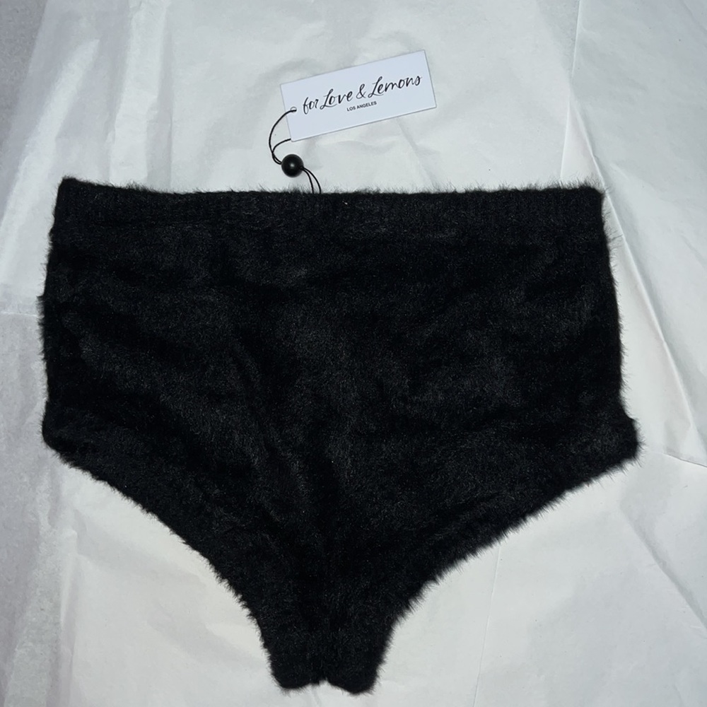 For Love & Lemons Black Fuzzy High-Waist Shorts